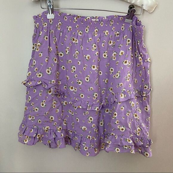 Abound Skirt Mini Purple Floral Ruffle Stretch Smocked Waist Josie - Picture 2 of 8